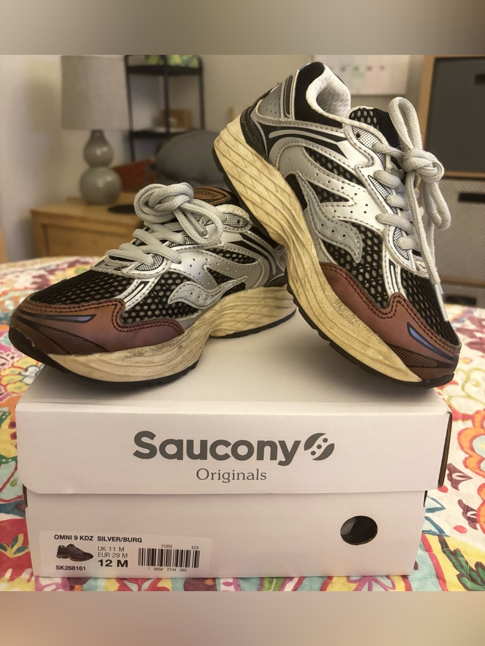 KIDS SAUCONY ORIGINALS SILVER/BURG SHOES, size 12M